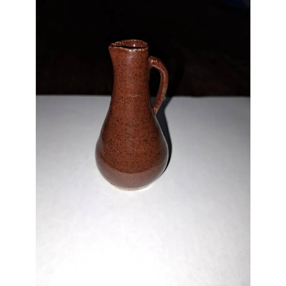 2005 Miracle Pottery Miniature Brown Decor Pitcher Jug Vase with Handle